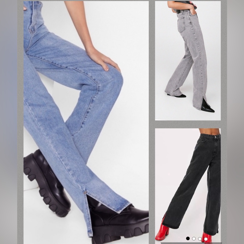 Nasty Gal High Waisted Split Hem Wide Leg Jeans‎ 3 Lot Black Blue Grey Size 10